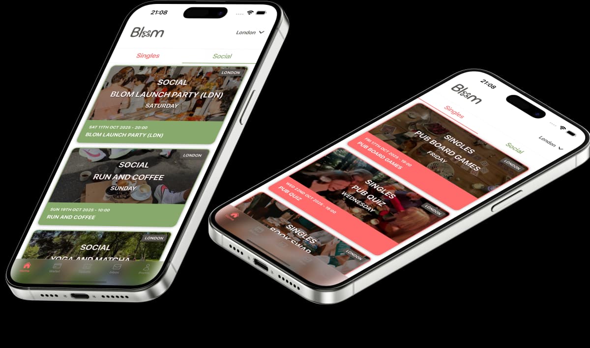 Blom app mockup showing the mobile interface